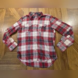 American Eagle Plaid Button Up Collar Shirt Sz Medium Athletic Fit Red White